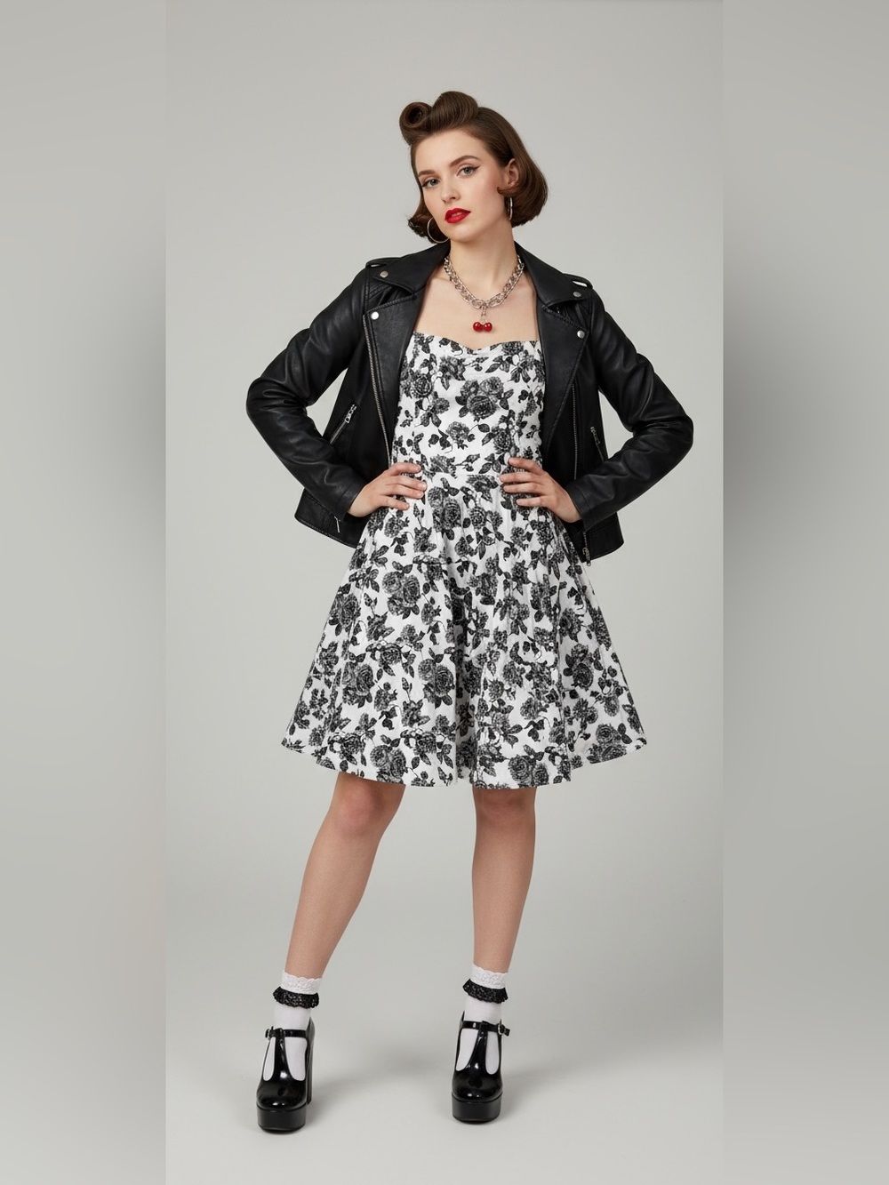 Hell Bunny Vixen Floral Fit & Flare Dress, Black/White, Size 2, NWT - Picture 4 of 9